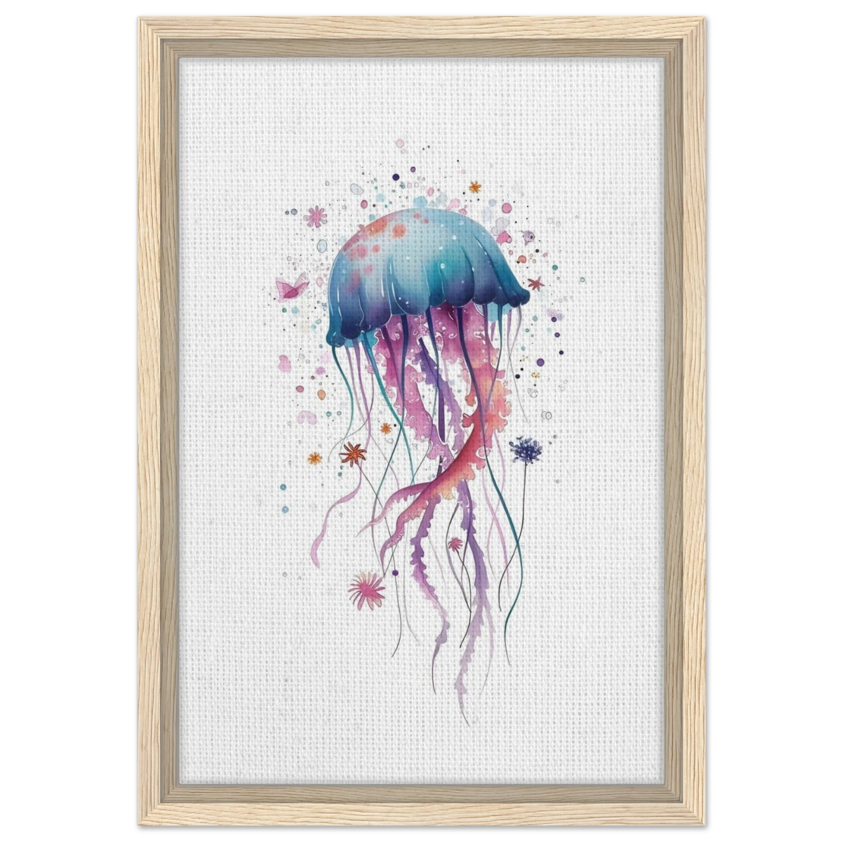 "Bloom in the Deep" – Abstract Jellyfish Wall Art Print - Framed Canvas - 30x45 cm / 12x18″ - Wood frame