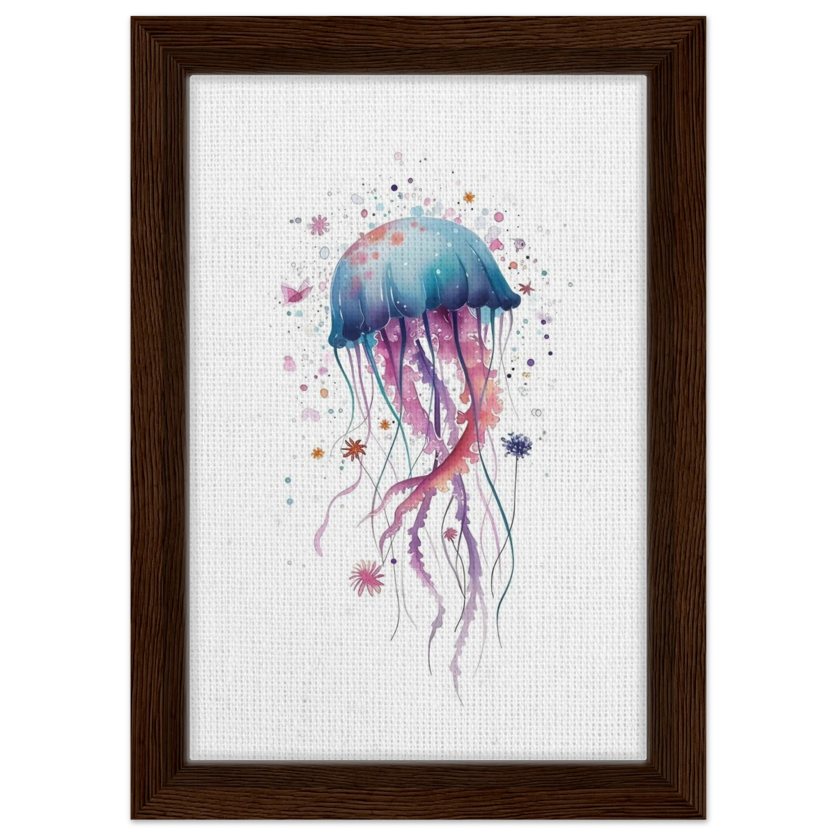 "Bloom in the Deep" – Abstract Jellyfish Wall Art Print - Framed Canvas - 20x30 cm / 8x12″ - Dark wood frame