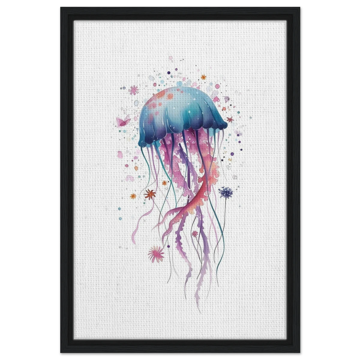 "Bloom in the Deep" – Abstract Jellyfish Wall Art Print - Framed Canvas - 40x60 cm / 16x24″ - Black frame