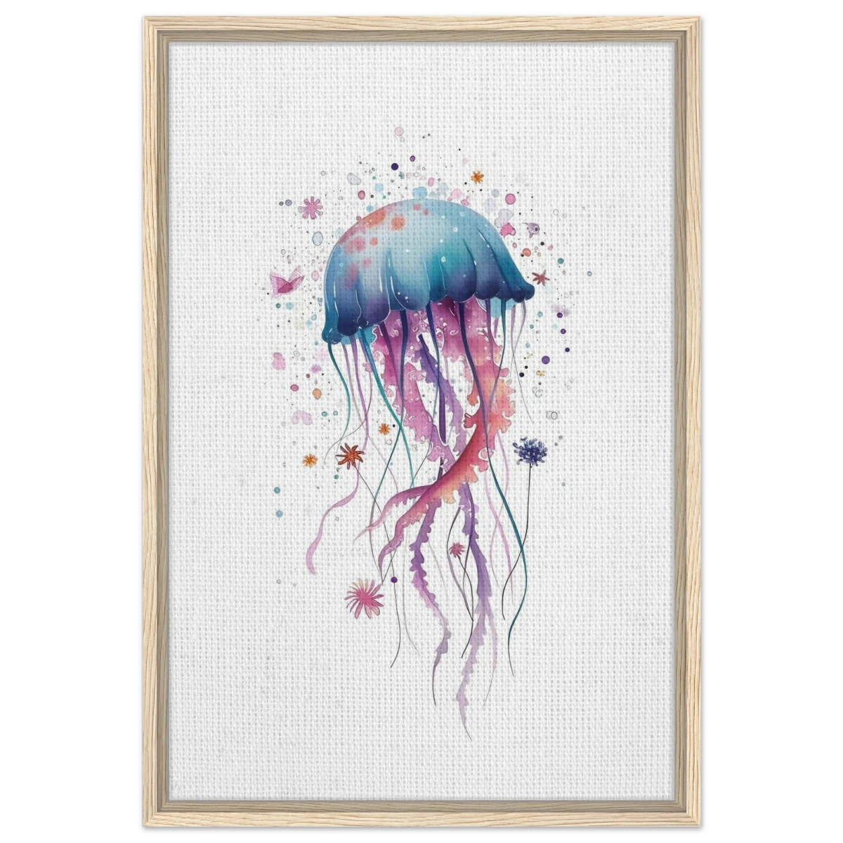 "Bloom in the Deep" – Abstract Jellyfish Wall Art Print - Framed Canvas - 50x75 cm / 20x30″ - Wood frame