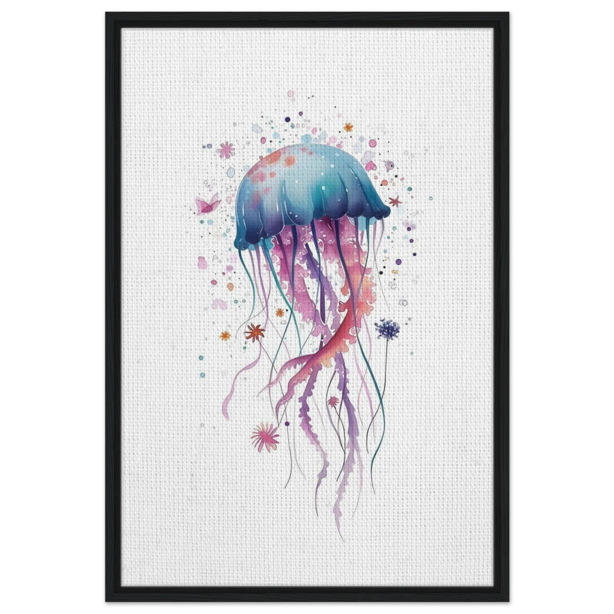 "Bloom in the Deep" – Abstract Jellyfish Wall Art Print - Framed Canvas - 60x90 cm / 24x36″ - Black frame
