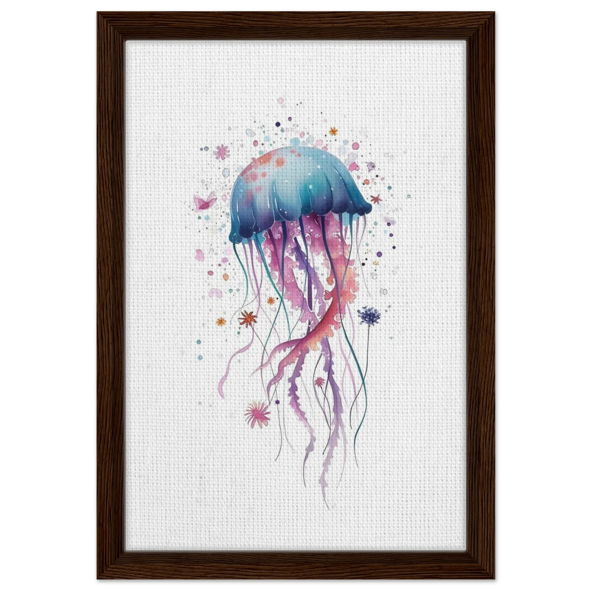 "Bloom in the Deep" – Abstract Jellyfish Wall Art Print - Framed Canvas - 30x45 cm / 12x18″ - Dark wood frame