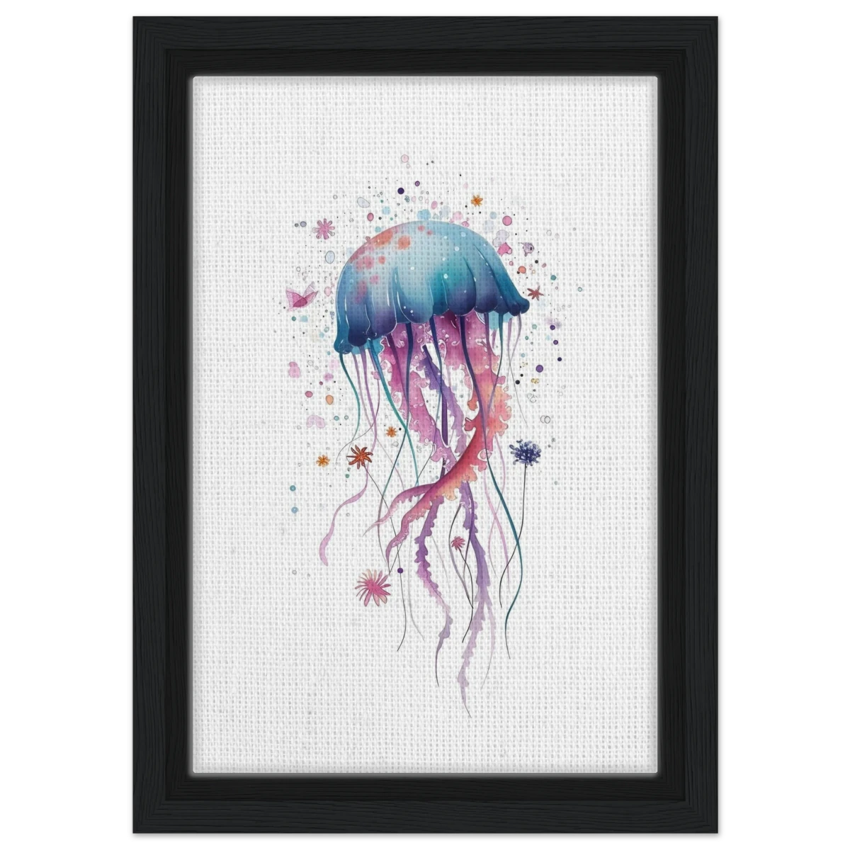 "Bloom in the Deep" – Abstract Jellyfish Wall Art Print - Framed Canvas - 20x30 cm / 8x12″ - Black frame