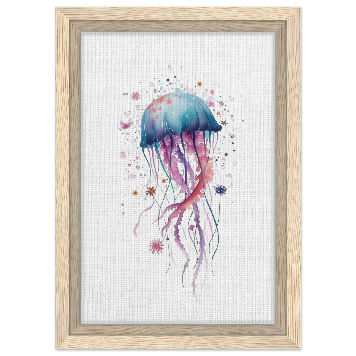 "Bloom in the Deep" – Abstract Jellyfish Wall Art Print - Framed Canvas - 20x30 cm / 8x12″ - Wood frame