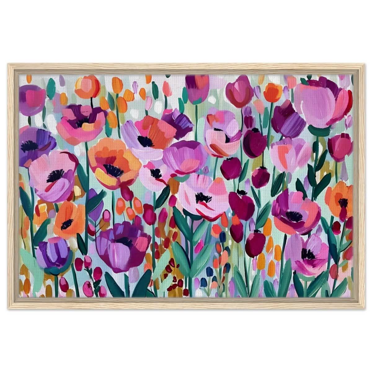 Bloom Symphony: Vibrant Floral Delight | Abstract wall art print - Framed Canvas - 50x75 cm / 20x30″ - Wood frame