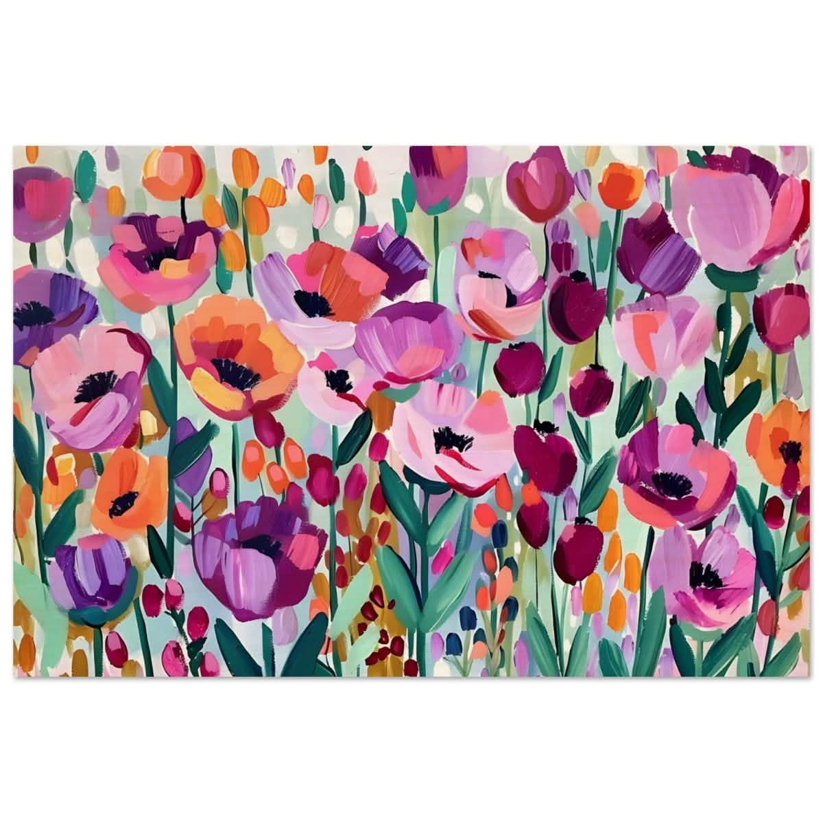 Bloom Symphony: Vibrant Floral Delight | Abstract wall art print - Wood Prints - 30x45 cm / 12x18″ -