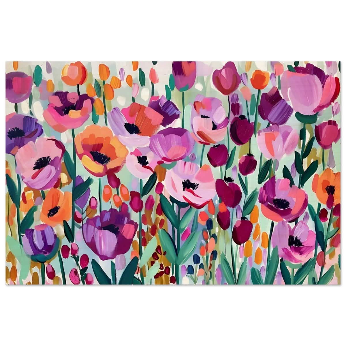 Bloom Symphony: Vibrant Floral Delight | Abstract wall art print - Wood Prints - 40x60 cm / 16x24″ -