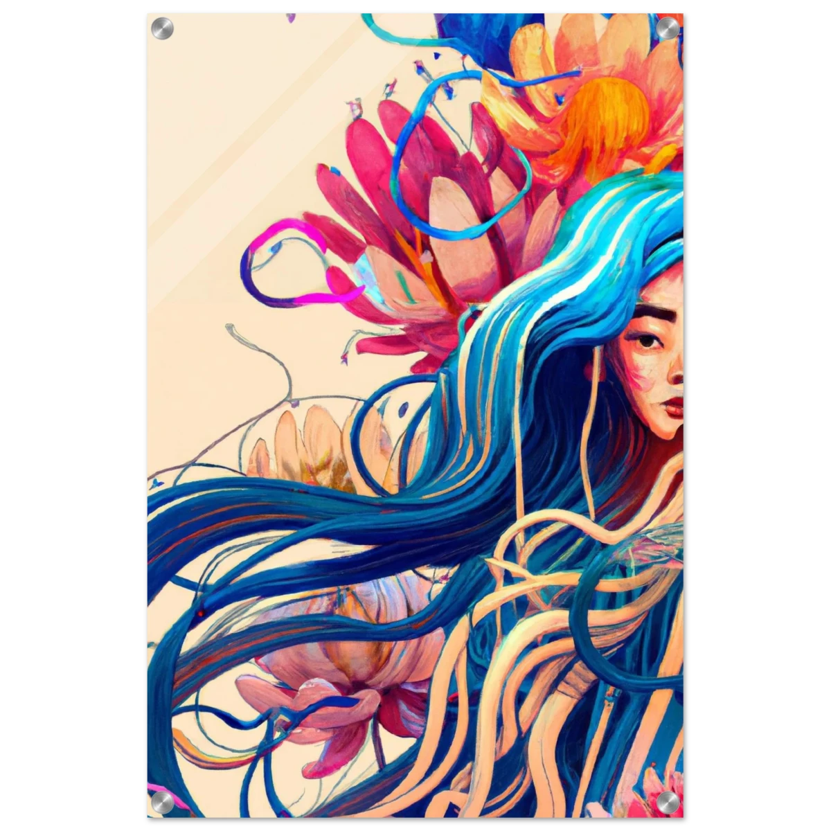 Blooming Whispers – Surreal Floral Femme Fantasy | Wall Art Print - Acrylic Print - 50x75 cm / 20x30″ -