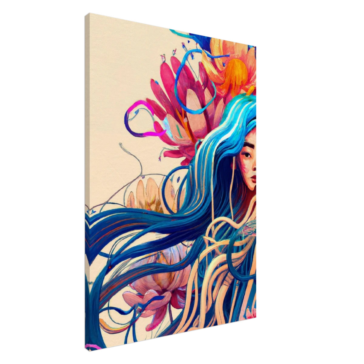 Blooming Whispers – Surreal Floral Femme Fantasy | Wall Art Print - Canvas - 70x100 cm / 28x40″ -