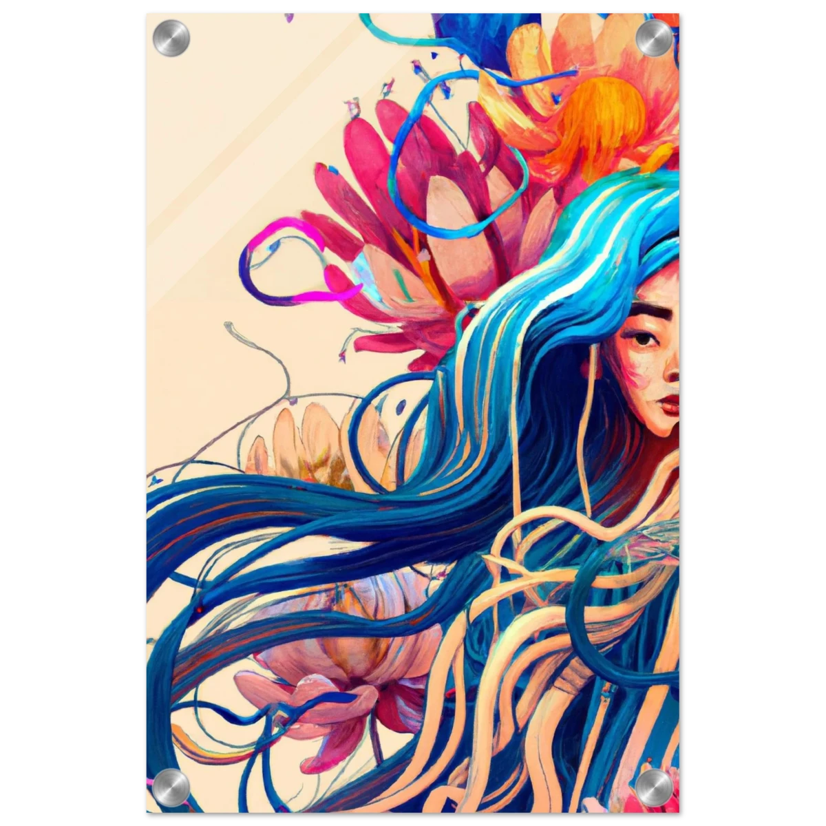 Blooming Whispers – Surreal Floral Femme Fantasy | Wall Art Print - Acrylic Print - 30x45 cm / 12x18″ -