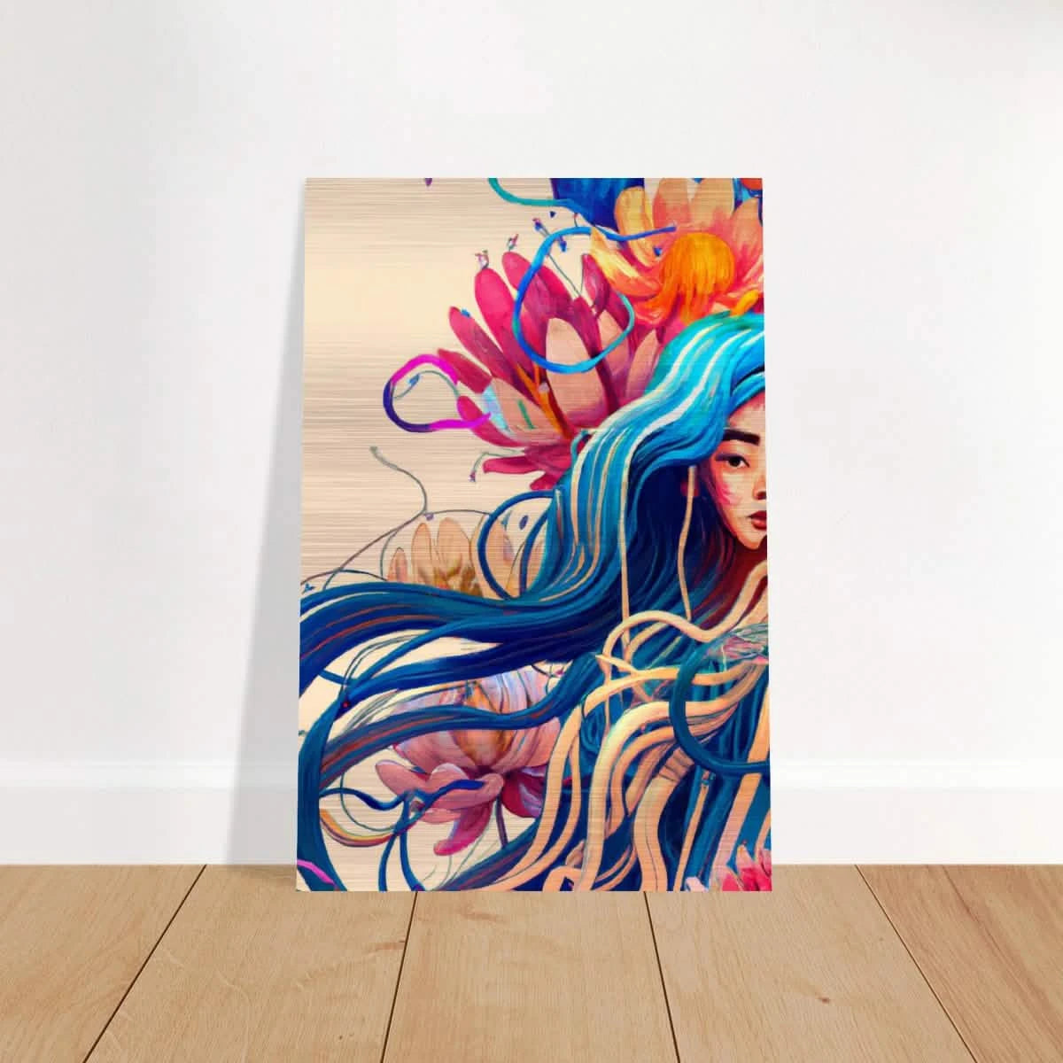 Blooming Whispers – Surreal Floral Femme Fantasy | Wall Art Print - Brushed Aluminum Print - 40x60 cm / 16x24″ -