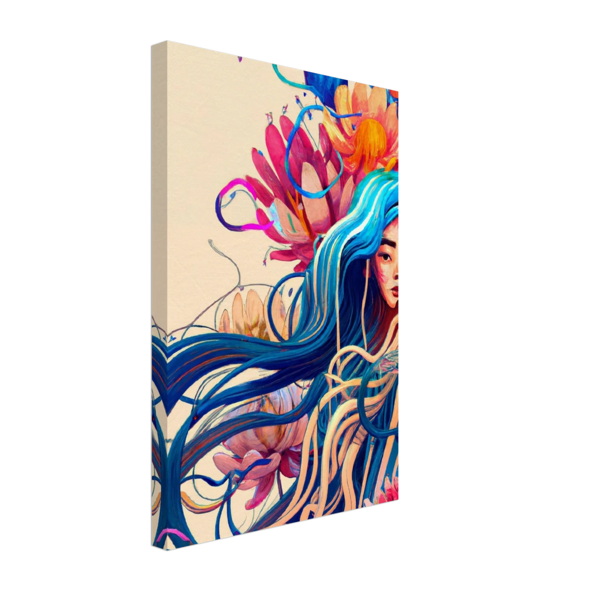 Blooming Whispers – Surreal Floral Femme Fantasy | Wall Art Print - Canvas - 30x45 cm / 12x18″ -