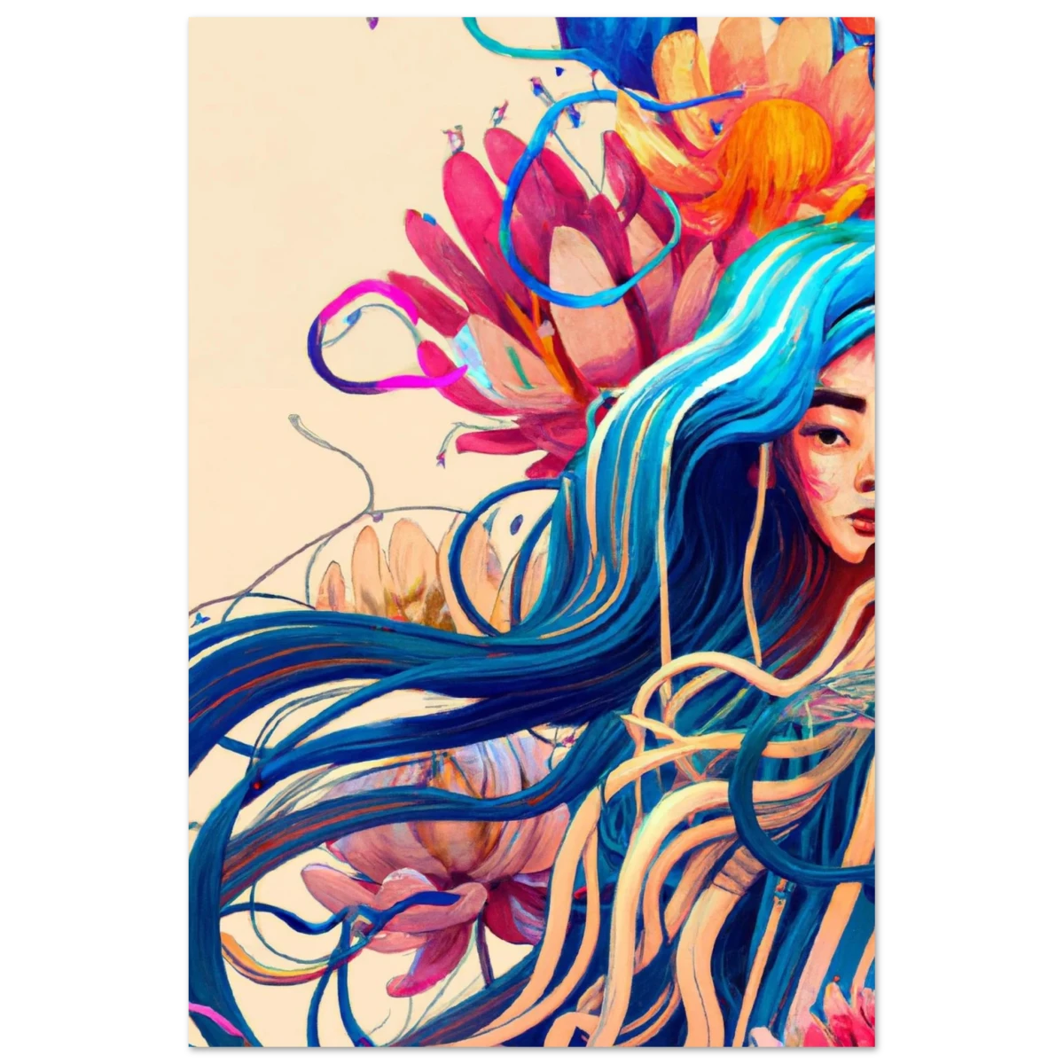 Blooming Whispers – Surreal Floral Femme Fantasy | Wall Art Print - Fine Art Poster - 30x45 cm / 12x18″ -