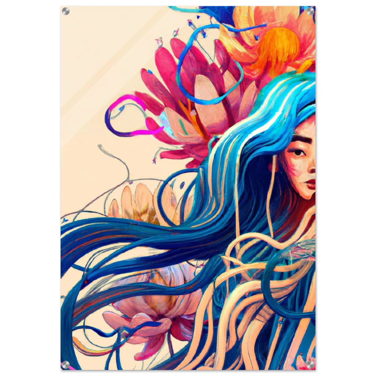 Blooming Whispers – Surreal Floral Femme Fantasy | Wall Art Print - Acrylic Print - 70x100 cm / 28x40″ -
