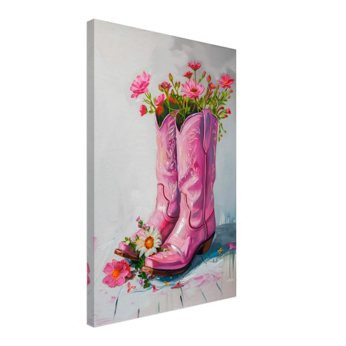 Blossom Boots: A Whimsical Celebration of Color and Charm | Contemporary Whimsical Art - Canvas - 40x60 cm / 16x24″ -