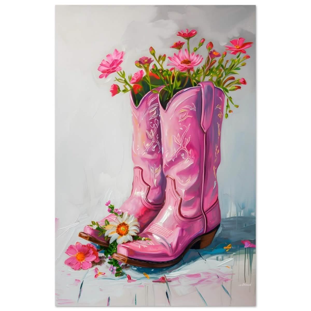 Blossom Boots: A Whimsical Celebration of Color and Charm | Contemporary Whimsical Art - Aluminum Print - 30x45 cm / 12x18″ -
