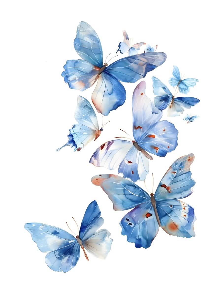 "Blue Breeze Wings" V02 – Watercolor Butterfly Elegance | Wall Art Print | 6 Design Options - 20x30 cm / 8x12" - Design Option 1 - Canvas