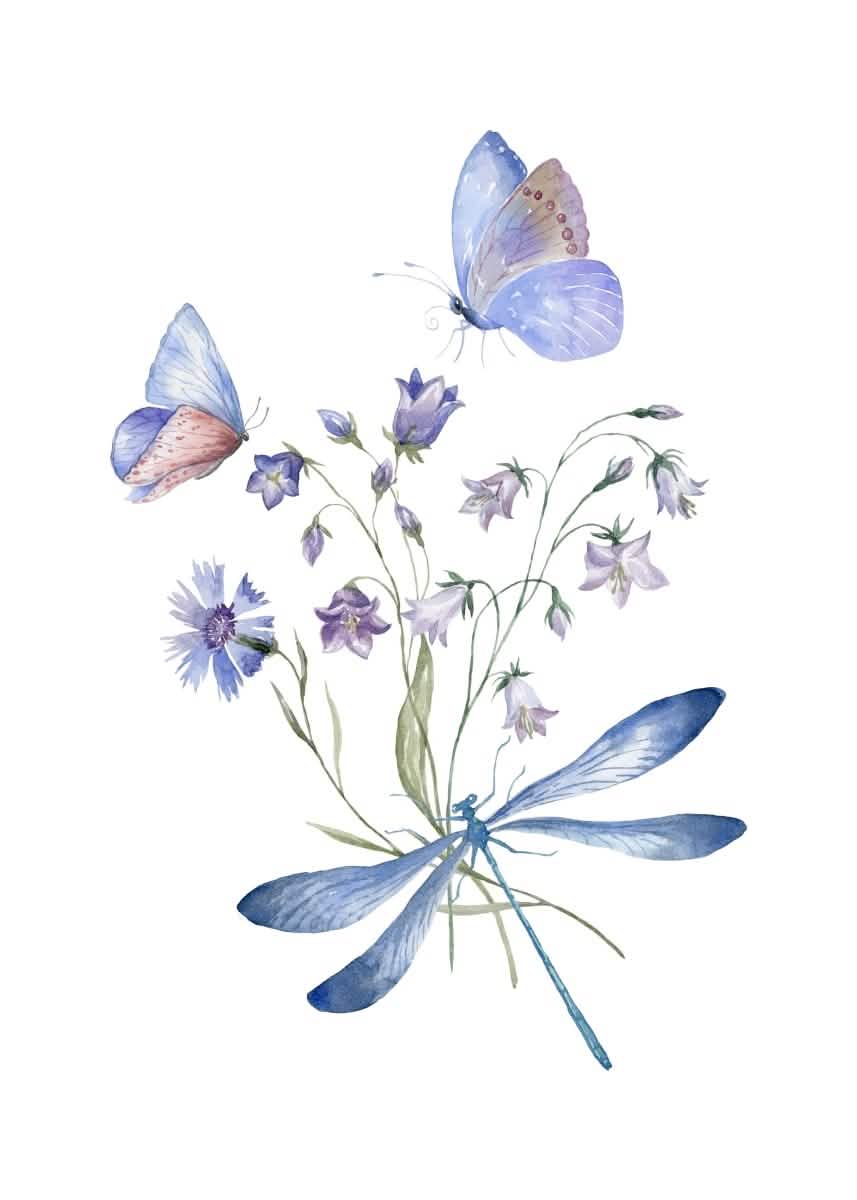 "Blue Breeze Wings" V02 – Watercolor Butterfly Elegance | Wall Art Print | 6 Design Options - 20x30 cm / 8x12" - Design Option 6 - Canvas