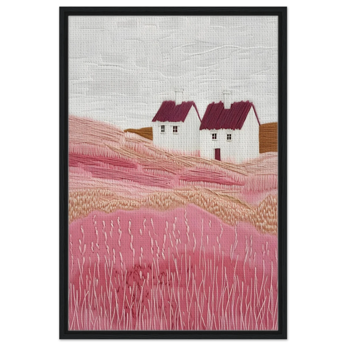 Blush Fields – Whimsical Countryside Charm - Framed Canvas - 60x90 cm / 24x36″ - Black frame