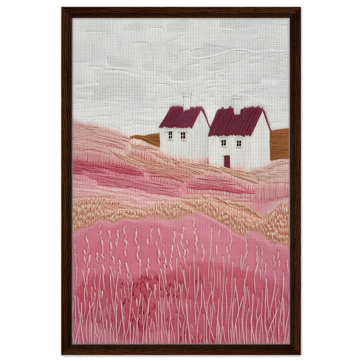 Blush Fields – Whimsical Countryside Charm - Framed Canvas - 50x75 cm / 20x30″ - Dark wood frame