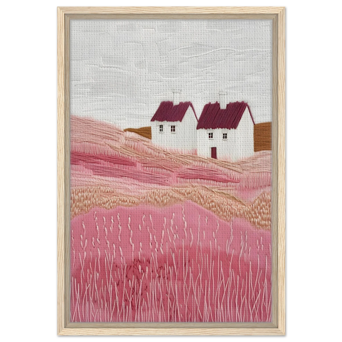 Blush Fields – Whimsical Countryside Charm - Framed Canvas - 40x60 cm / 16x24″ - Wood frame