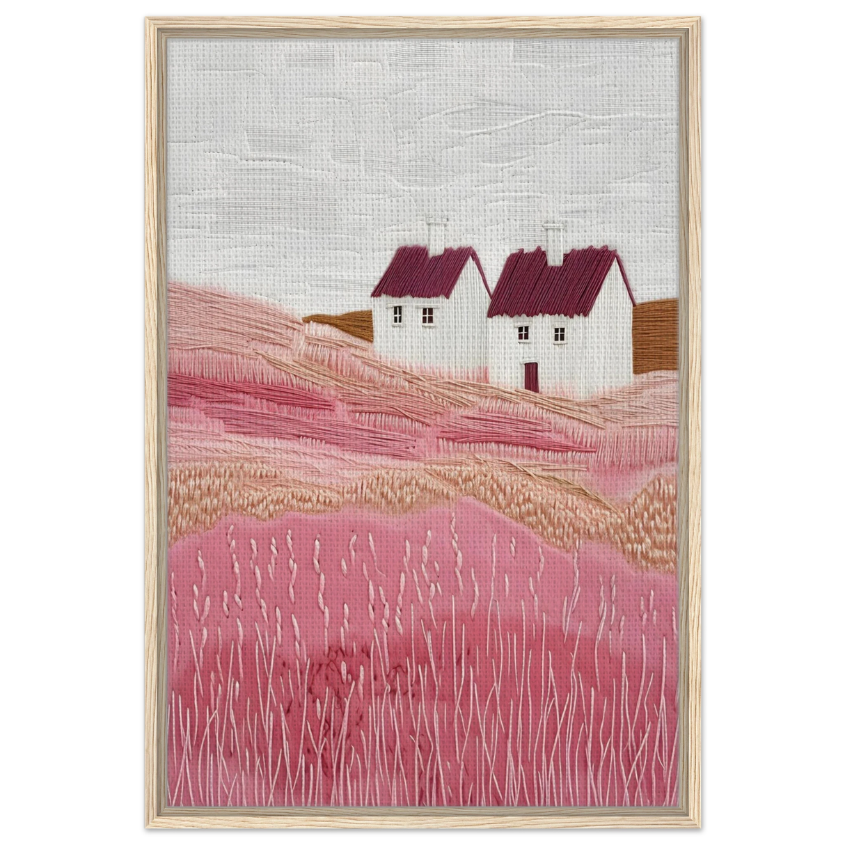 Blush Fields – Whimsical Countryside Charm - Framed Canvas - 60x90 cm / 24x36″ - Wood frame