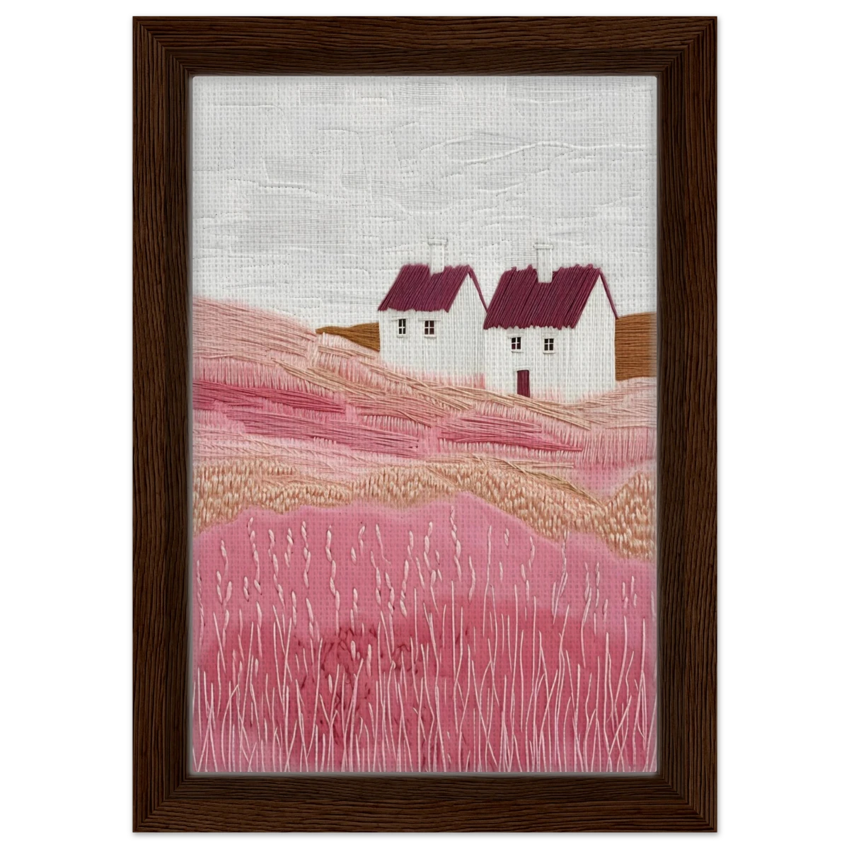Blush Fields – Whimsical Countryside Charm - Framed Canvas - 20x30 cm / 8x12″ - Dark wood frame