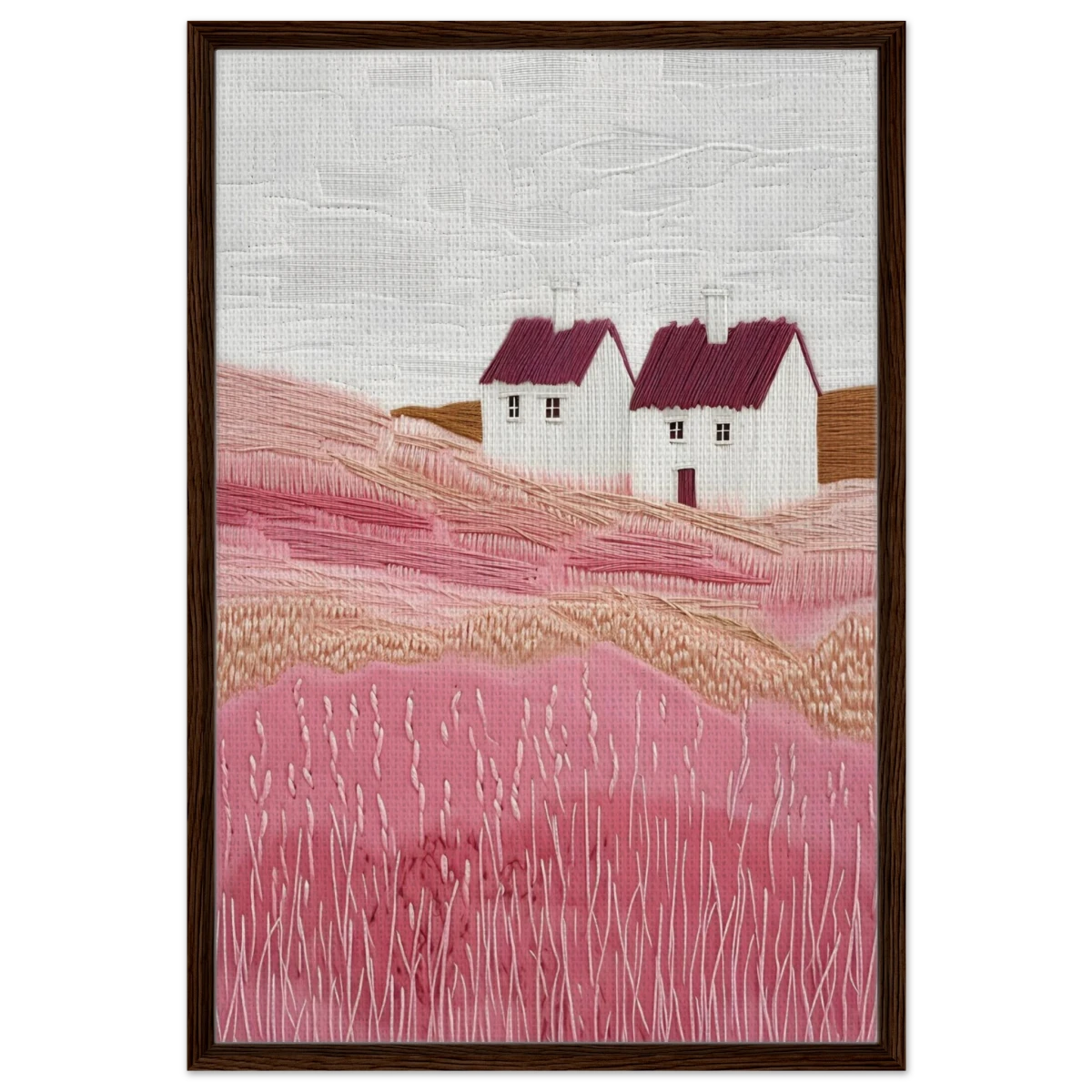 Blush Fields – Whimsical Countryside Charm - Framed Canvas - 60x90 cm / 24x36″ - Dark wood frame