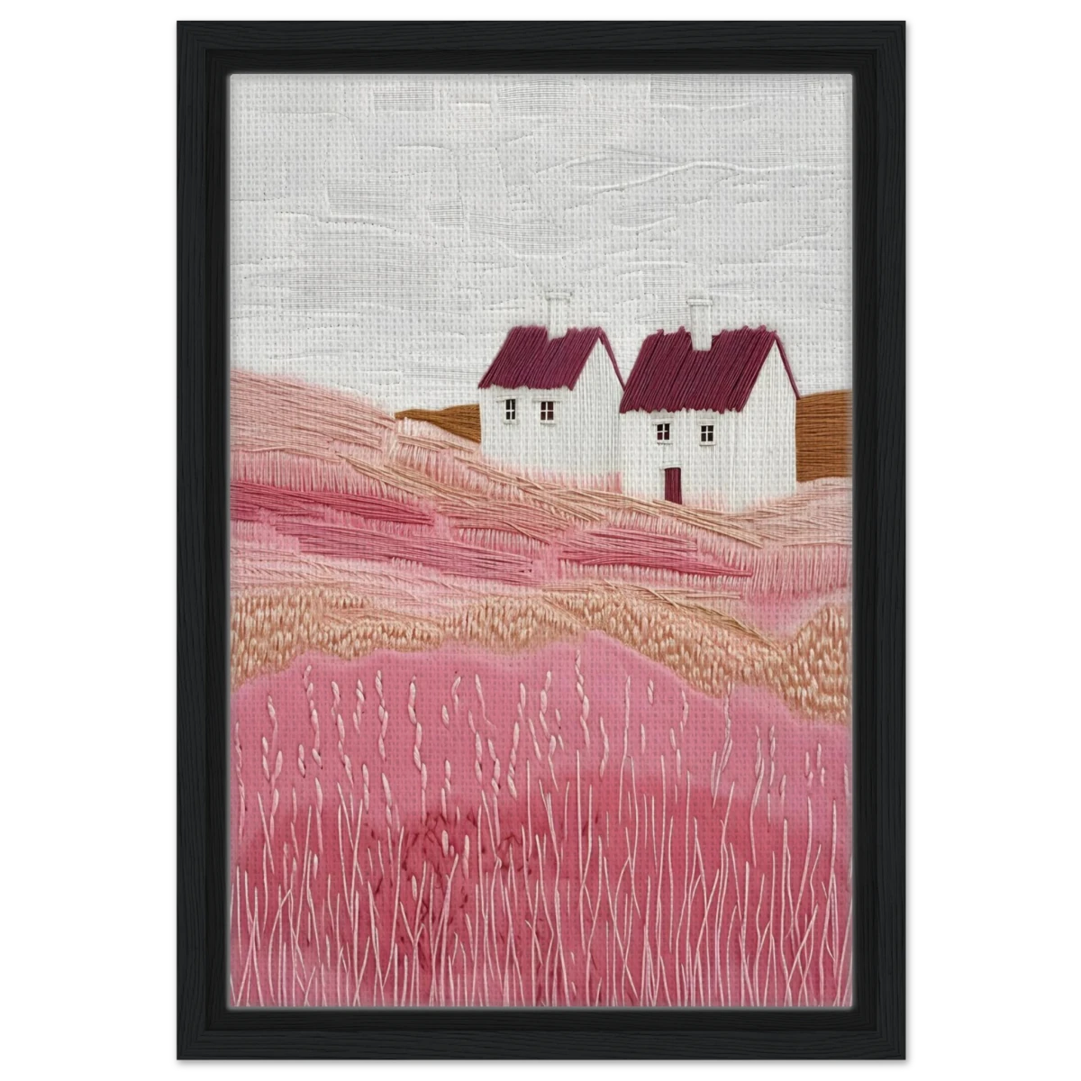 Blush Fields – Whimsical Countryside Charm - Framed Canvas - 30x45 cm / 12x18″ - Black frame