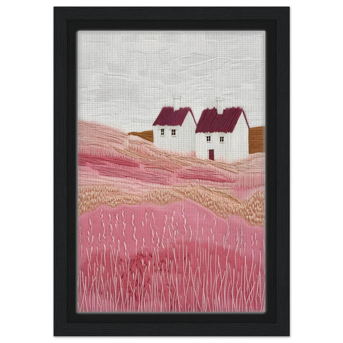 Blush Fields – Whimsical Countryside Charm - Framed Canvas - 20x30 cm / 8x12″ - Black frame