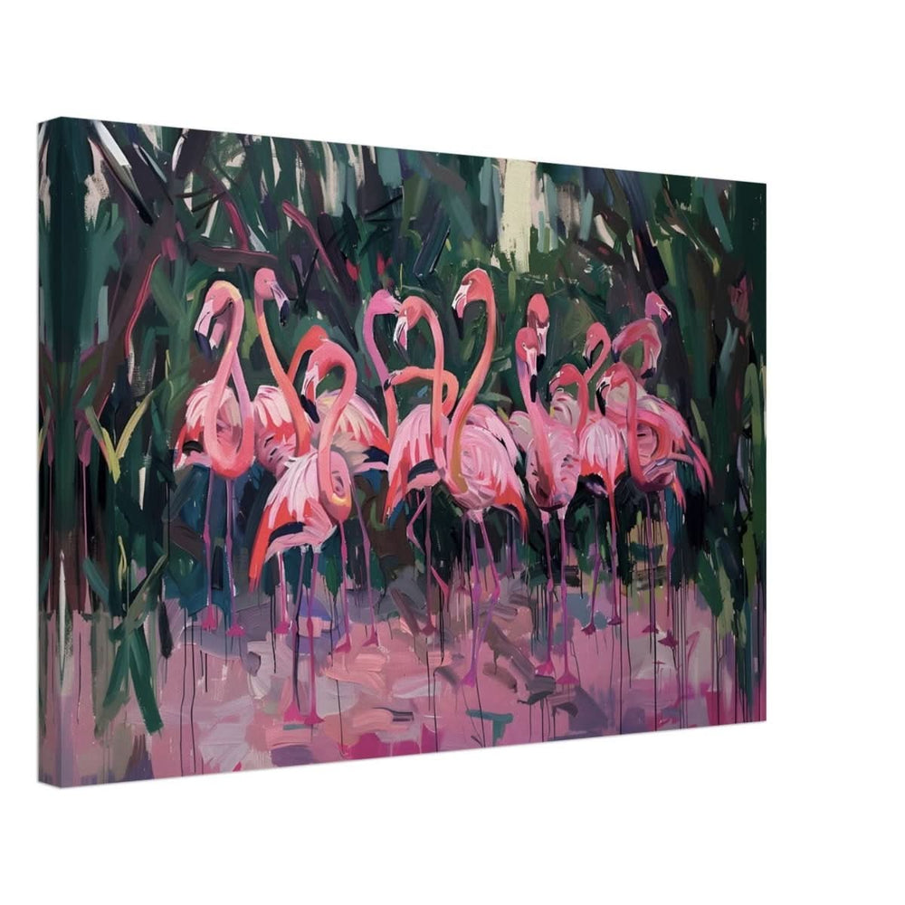 Blush Lagoon: The Flamingo Ballet | Abstract Expressionist Wildlife Art - Canvas - 40x60 cm / 16x24″ -
