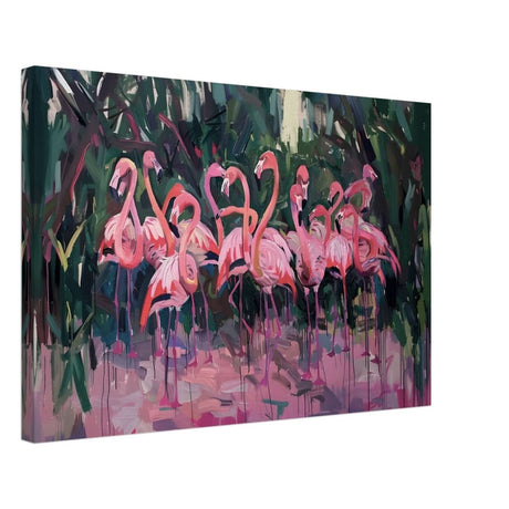 Blush Lagoon: The Flamingo Ballet | Abstract Expressionist Wildlife Art - Canvas - 40x60 cm / 16x24″ -