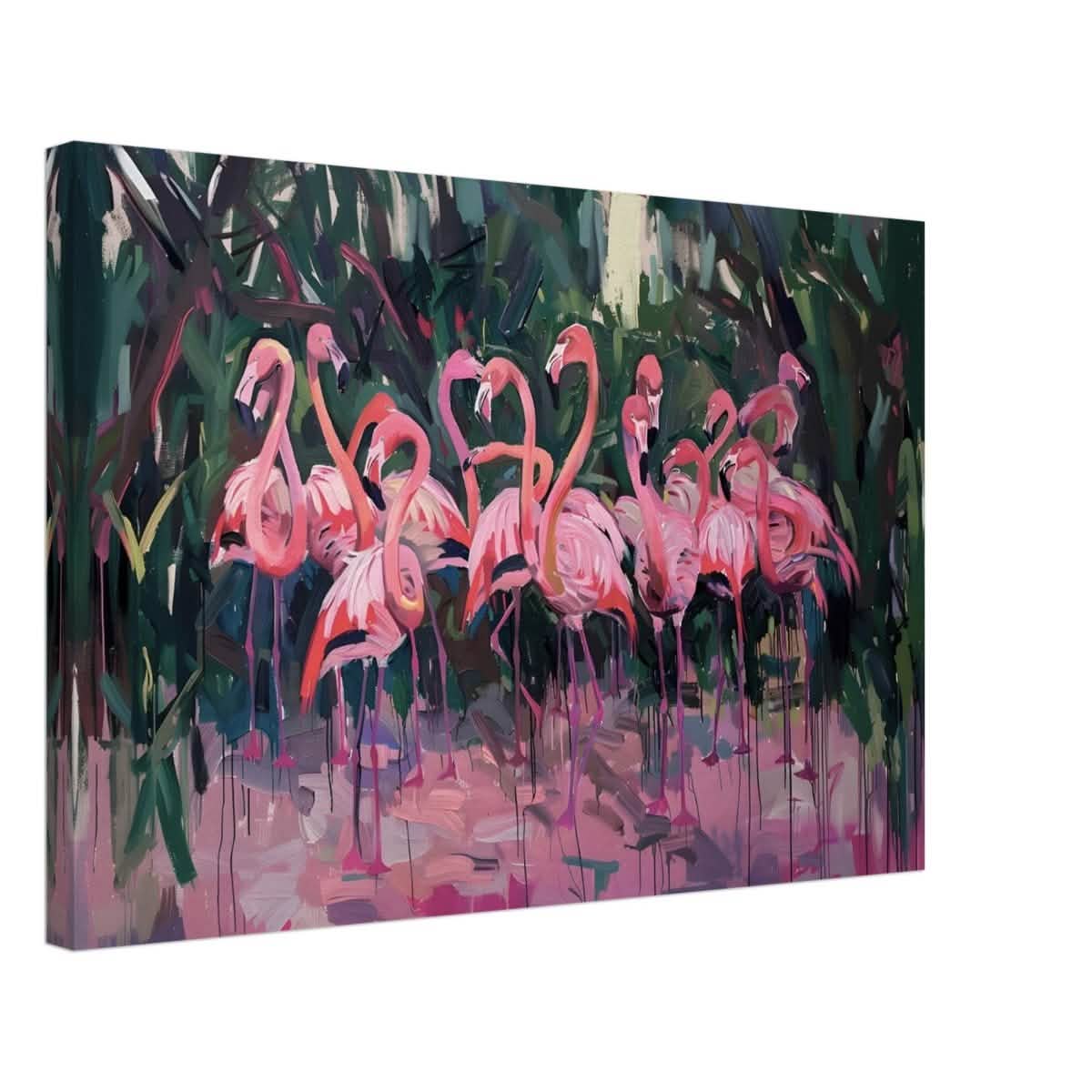 Blush Lagoon: The Flamingo Ballet | Abstract Expressionist Wildlife Art - Canvas - 40x60 cm / 16x24″ -