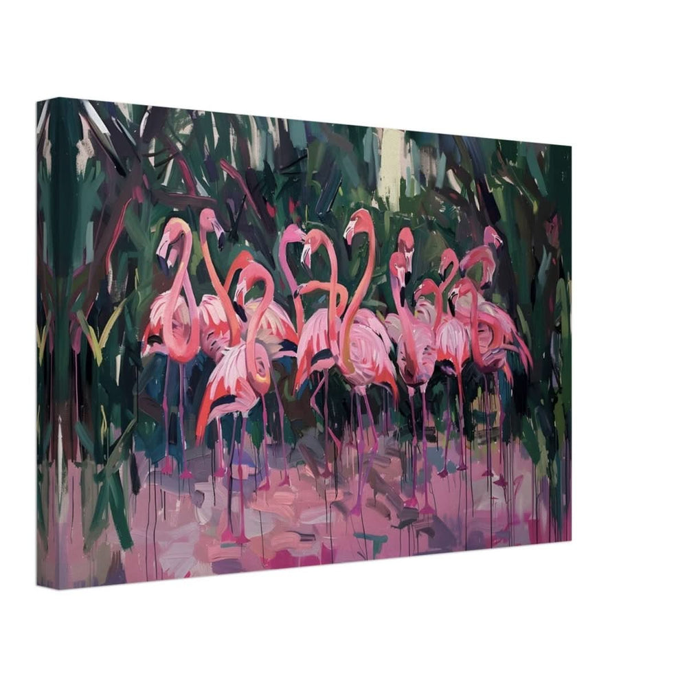 Blush Lagoon: The Flamingo Ballet | Abstract Expressionist Wildlife Art - Canvas - 30x45 cm / 12x18″ -