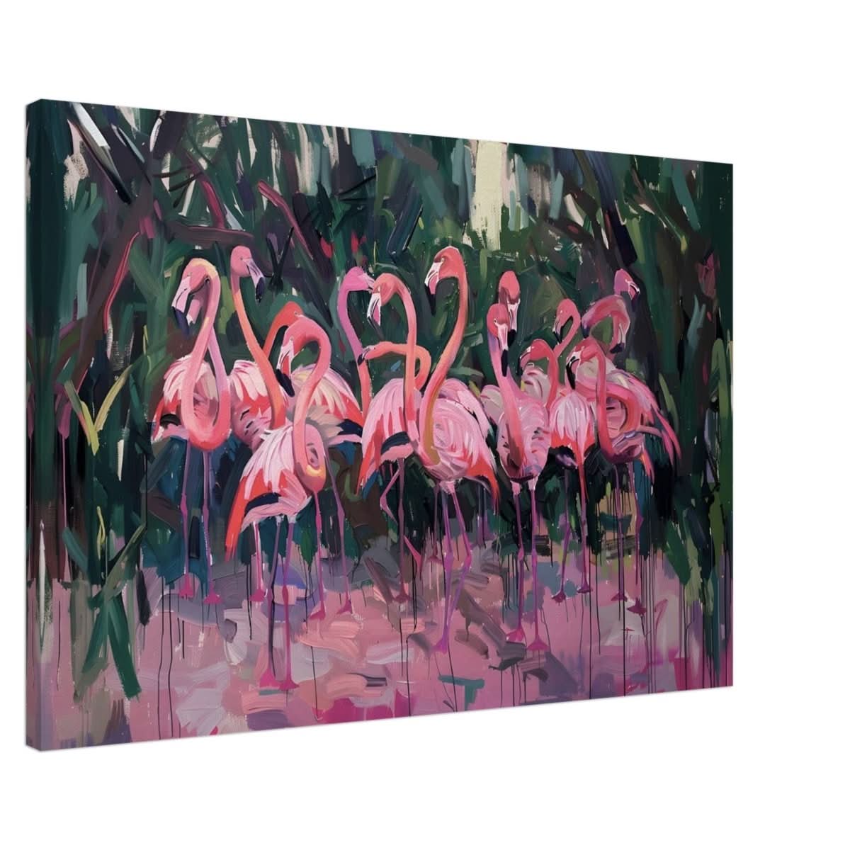 Blush Lagoon: The Flamingo Ballet | Abstract Expressionist Wildlife Art - Canvas - 60x90 cm / 24x36″ -