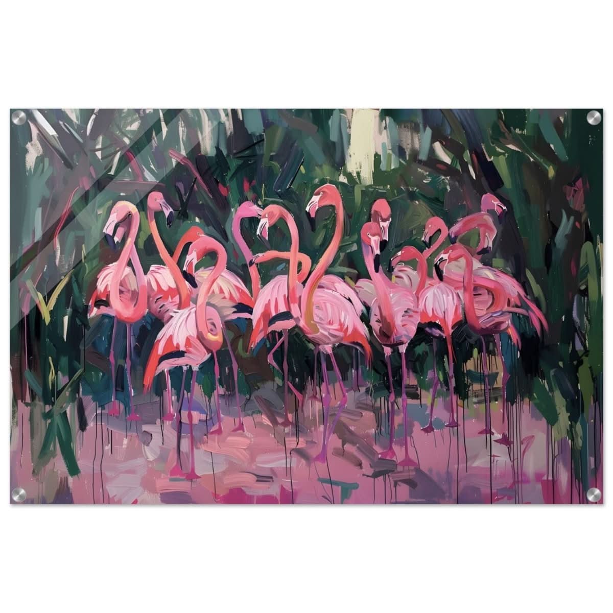 Blush Lagoon: The Flamingo Ballet | Abstract Expressionist Wildlife Art - Acrylic Print - 60x90 cm / 24x36″ -