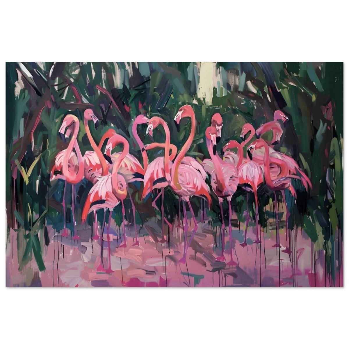 Blush Lagoon: The Flamingo Ballet | Abstract Expressionist Wildlife Art - Aluminum Print - 30x45 cm / 12x18″ -