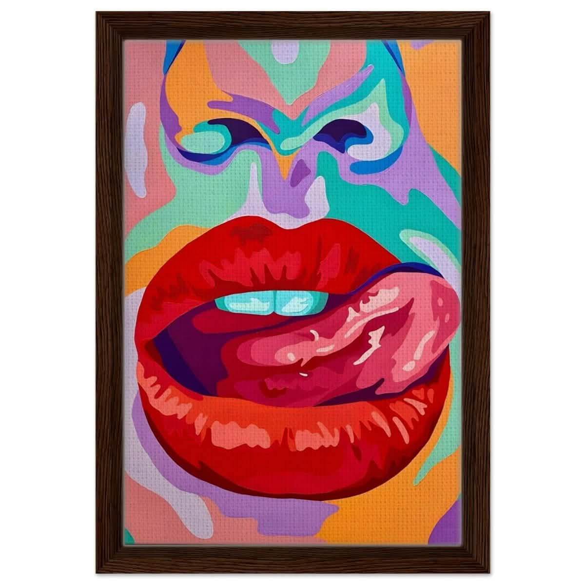 Bold Temptation | Pop Art, Abstract Expressionism Wall art Print - 30x45 cm / 12x18″ - Framed Canvas - Dark wood frame