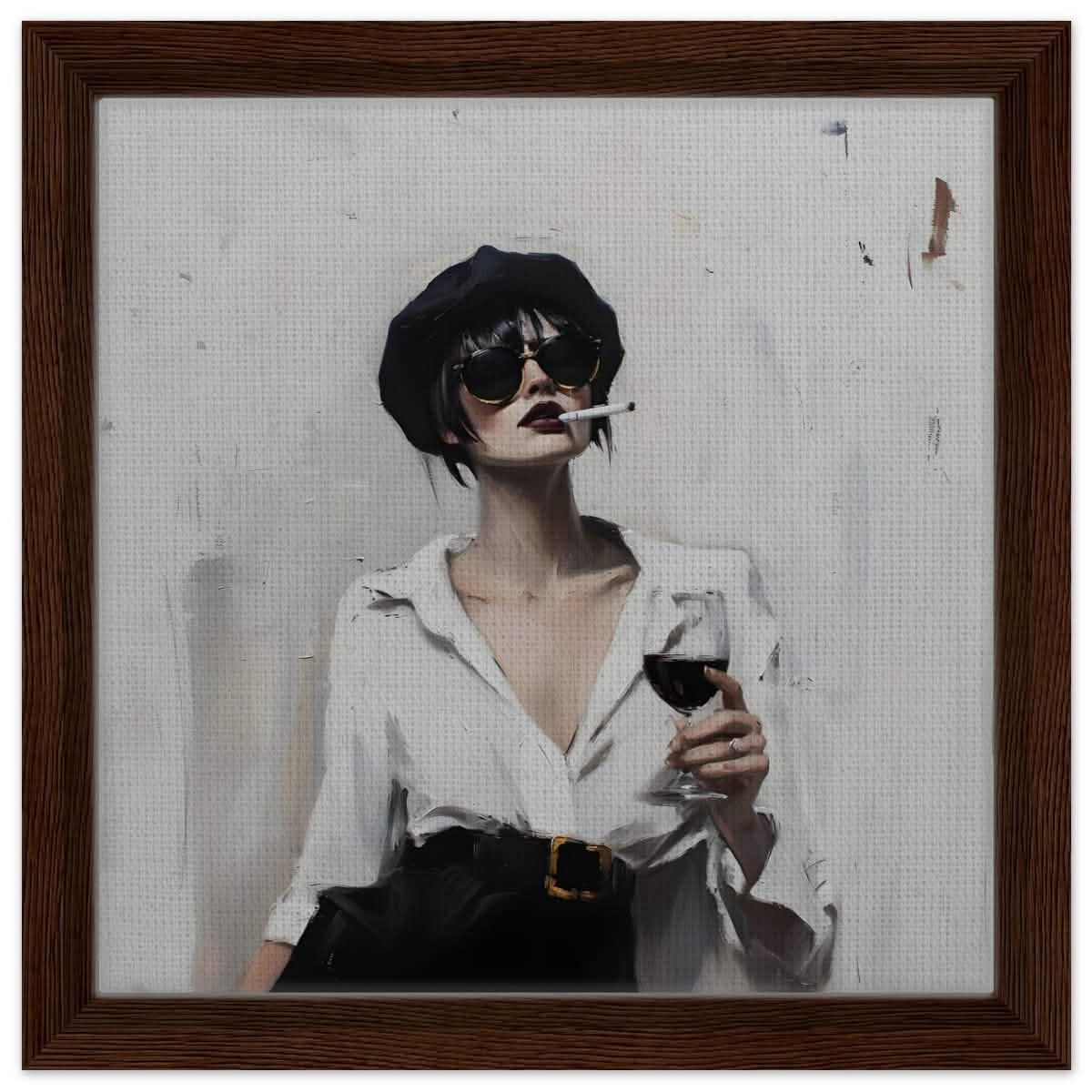 Bold & Unapologetic | Contemporary Figurative Painting Art Print - Framed Canvas - 30x30 cm / 12x12″ - Dark wood frame