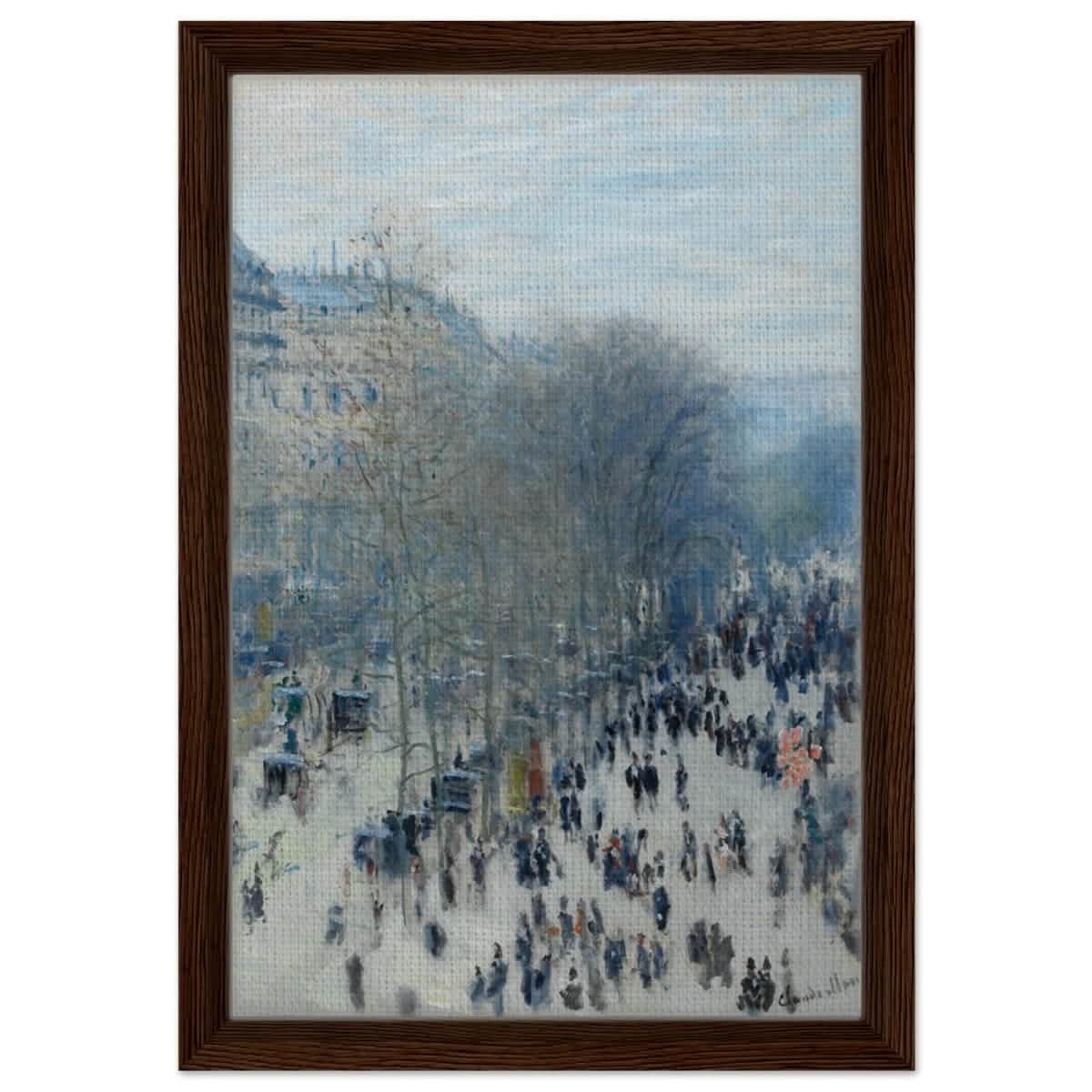 Boulevard des Capucines by Claude Monet | Vintage Wall art Print - Framed Canvas - 30x45 cm / 12x18″ - Dark wood frame