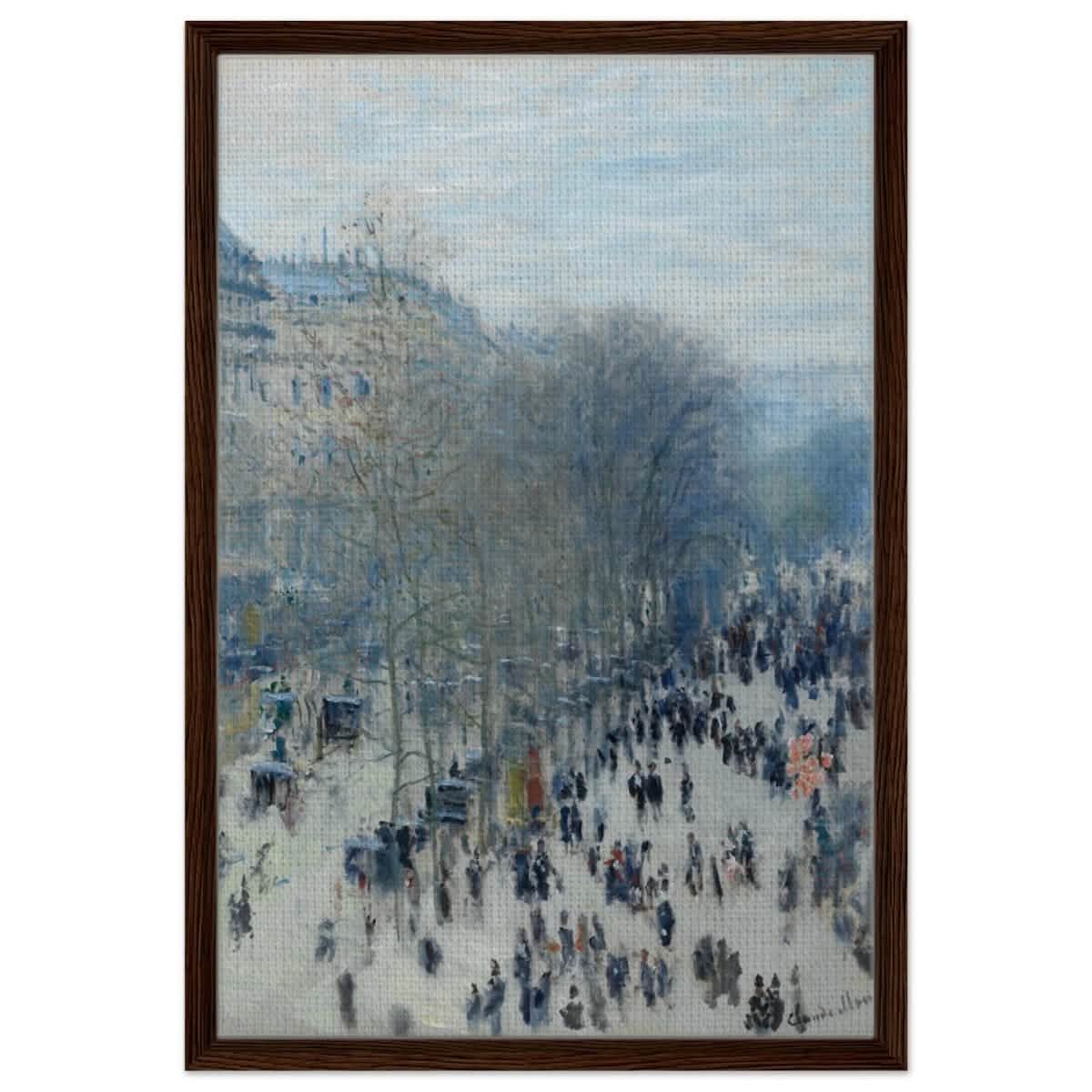 Boulevard des Capucines by Claude Monet | Vintage Wall art Print - Framed Canvas - 50x75 cm / 20x30″ - Dark wood frame