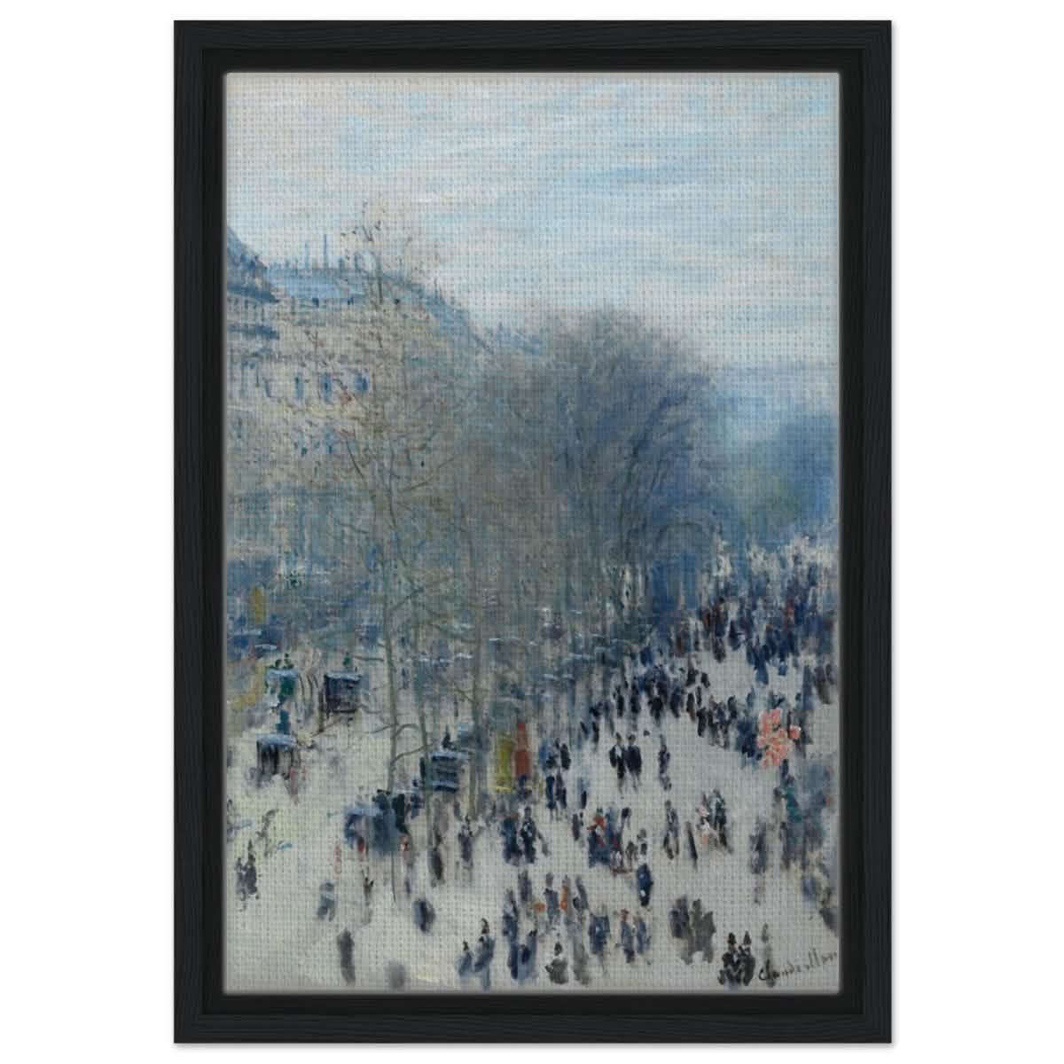 Boulevard des Capucines by Claude Monet | Vintage Wall art Print - Framed Canvas - 30x45 cm / 12x18″ - Black frame