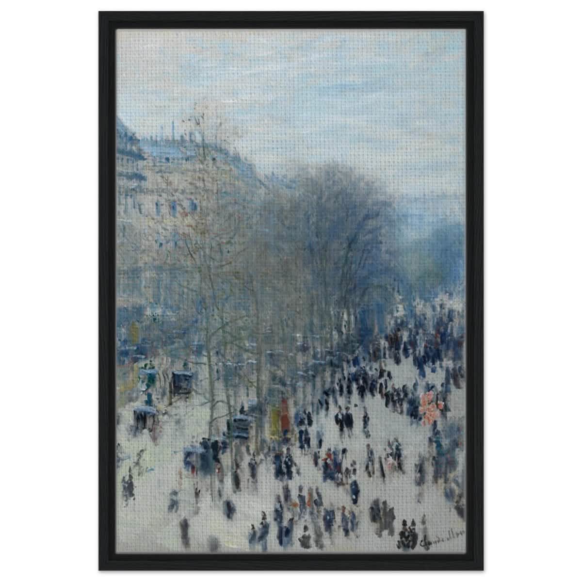 Boulevard des Capucines by Claude Monet | Vintage Wall art Print - Framed Canvas - 50x75 cm / 20x30″ - Black frame