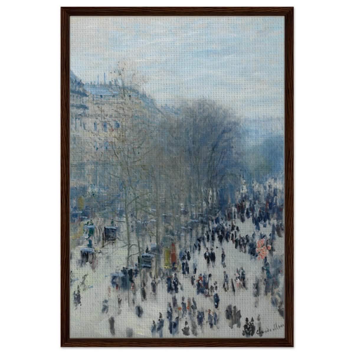 Boulevard des Capucines by Claude Monet | Vintage Wall art Print - Framed Canvas - 60x90 cm / 24x36″ - Dark wood frame