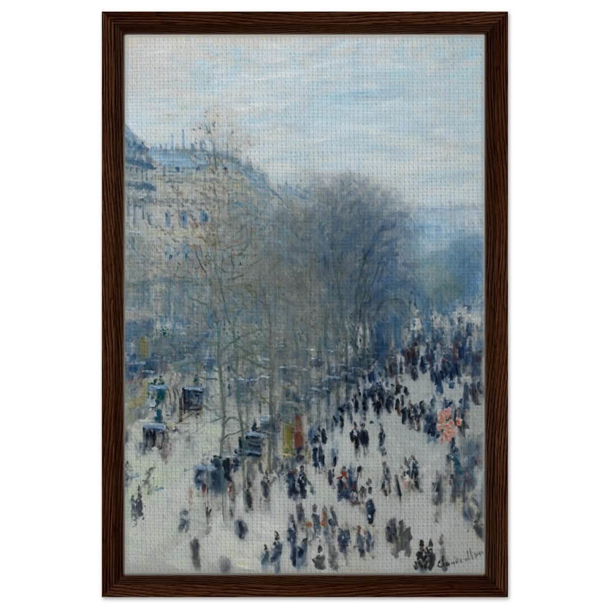 Boulevard des Capucines by Claude Monet | Vintage Wall art Print - Framed Canvas - 40x60 cm / 16x24″ - Dark wood frame