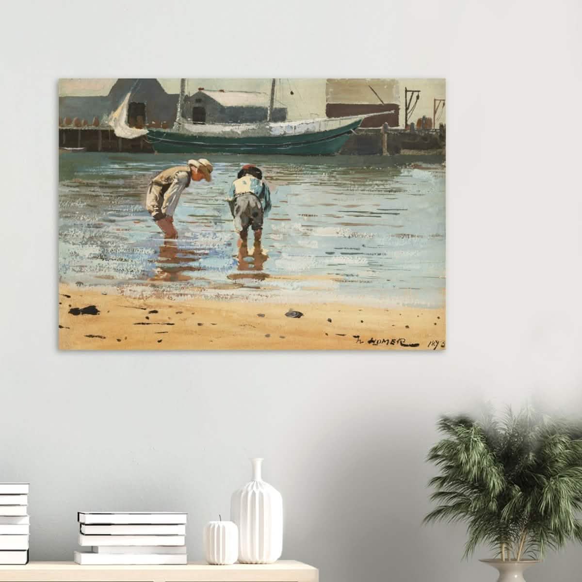 Boys Wading by Winslow Homer | Realism Wall art - Wood Prints - 70x100 cm / 28x40″ - 10 mm