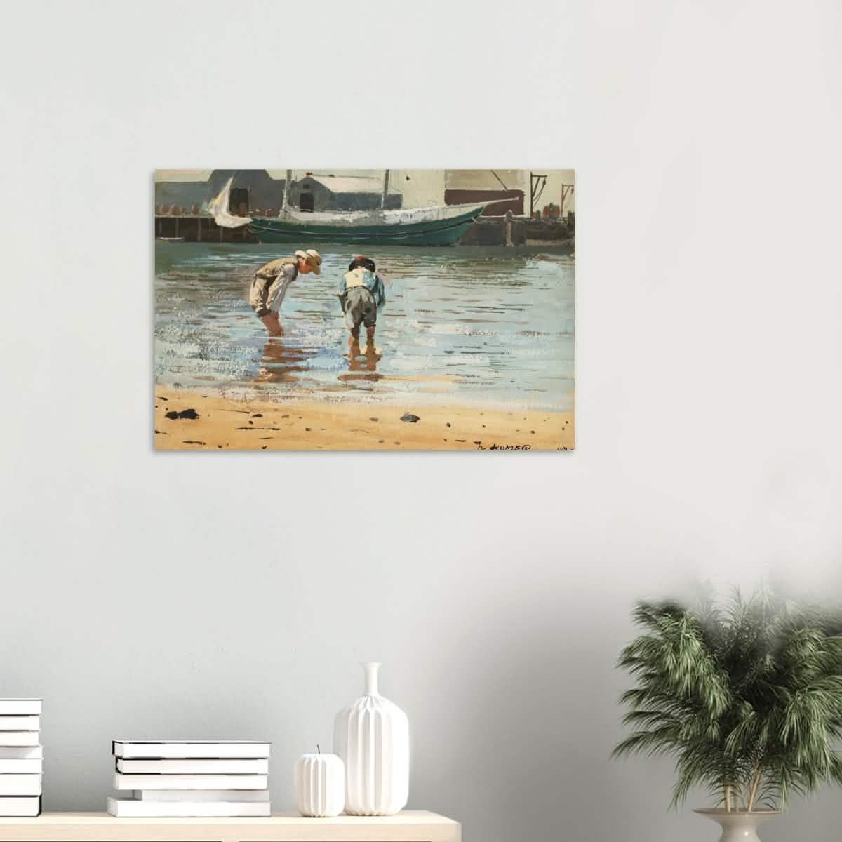 Boys Wading by Winslow Homer | Realism Wall art - Wood Prints - 50x75 cm / 20x30″ - 10 mm