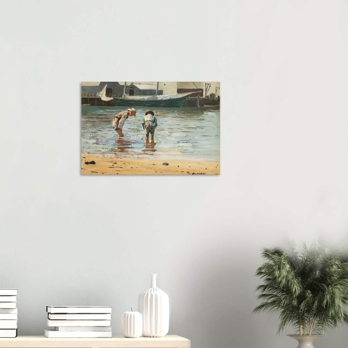 Boys Wading by Winslow Homer | Realism Wall art - Wood Prints - 40x60 cm / 16x24″ - 20 mm