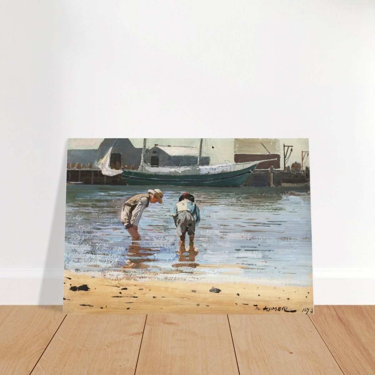 Boys Wading by Winslow Homer | Realism Wall art - Brushed Aluminum Print - 70x100 cm / 28x40″ -