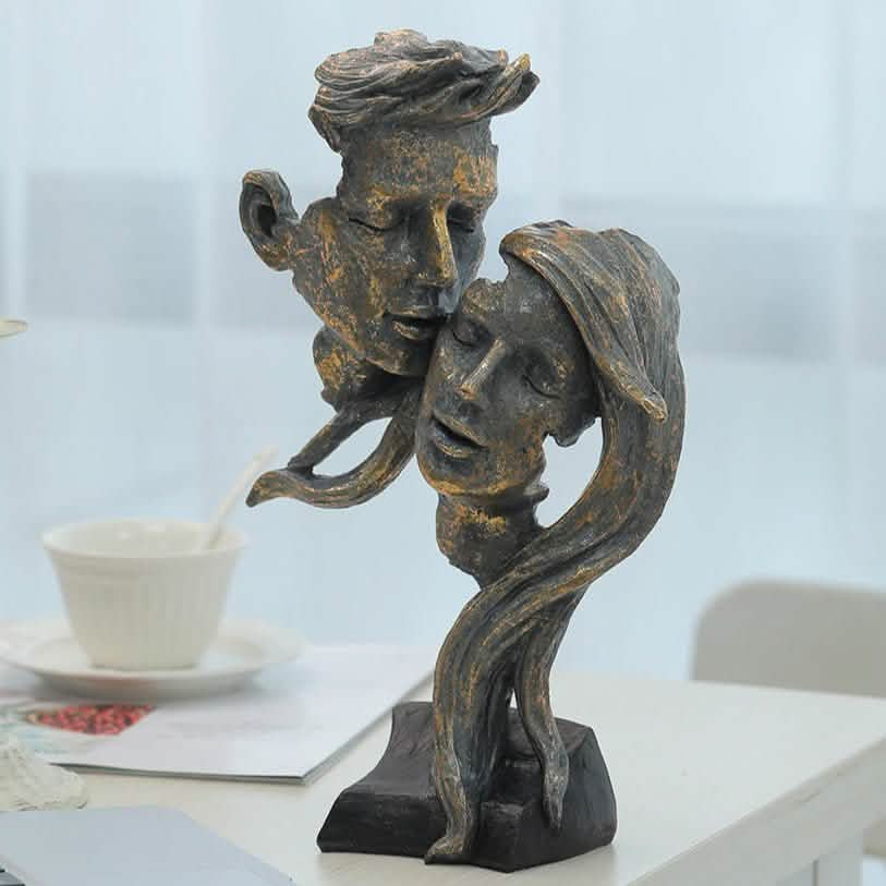 Bronze Kiss Resin Couple Sculpture – Romantic Desktop Art Décor - Bronze Kiss -